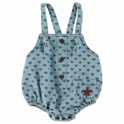 New Piupiuchick Barboteuse en Jean Cœurs | Bleu Clair