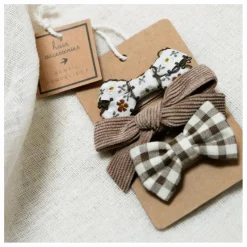 Gentil Coquelicot Barrettes Fleurs - Set de 3 Taupe New