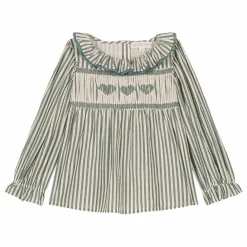 Louise Misha Blouse Antonella Rayée Coton Bio | Vert amande Outlet