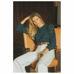 Online Alma Deia Blouse brodée gaze de coton bio | Vert canard