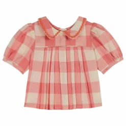 Emile et Ida Blouse Col Claudine Vichy | Rose bonbon