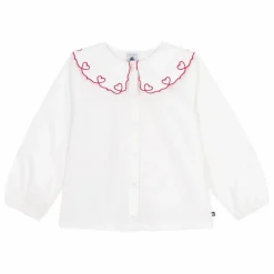 New Petit Bateau Blouse Col Cœurs Coton Bio | Blanc