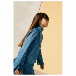 Tangerine Blouse Col Volants Liberty | Bleu Discount