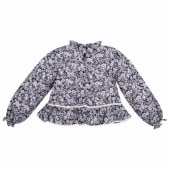 Clearance the new society Blouse Lilth Double Gaze de Coton Fleurie | Bleu marine