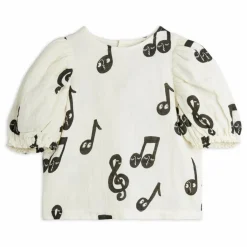 Mini Rodini Blouse Notes Gaze de Coton Bio | Blanc Discount
