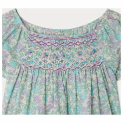 Bonpoint Blouse Smockée Grenade Liberty Coton Bio | Vert d'eau Clearance