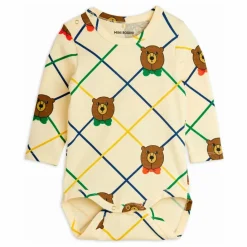Mini Rodini Body Ours Carreaux Coton Bio | Ecru Discount