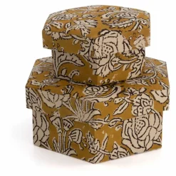 Doing Goods Boites hexagonales Botanical en bois et coton - Set de 2 |