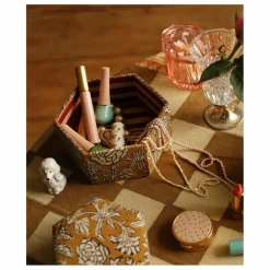 Doing Goods Boites hexagonales Botanical en bois et coton - Set de 2 |