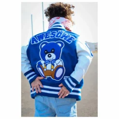 Enfant Fille Garçon Bomber Awesome Letterman à Ecussons Cuir |