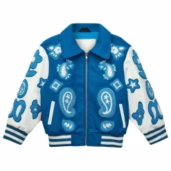 Best Fille Garçon Bomber Paisley Laine et Cuir | Bleu