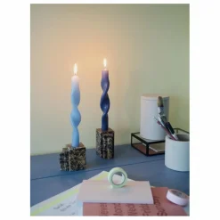 Broste Copenhagen Bougie torsadée Twist - Set de 2 | Bleu ciel Outlet