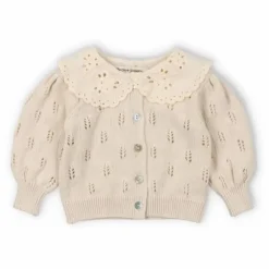 the new society Cardigan Fleurs Col Dentelle Marina Baby Coton Bio | Beige Best