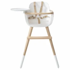 Micuna Chaise haute OVO LUXE ONE harnais en simili cuir beige | Blanc New