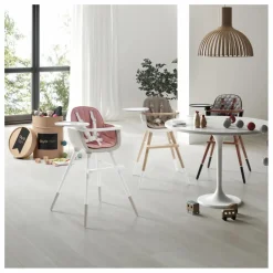 Micuna Chaise haute OVO LUXE ONE harnais en simili cuir beige | Blanc New