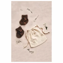 Gentil Coquelicot Chaussons en tricot et pochon brodé | Chocolat Clearance