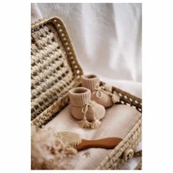 Gentil Coquelicot Chaussons en tricot et pochon brodé | Beige Sale