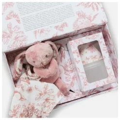 Elhée Coffret biberon en silicone médical et doudou lange Augustin le lapin Toile de Jouy - x Tartine et Chocolat | Rose pêche Discount