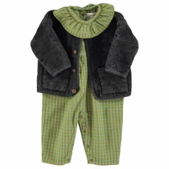 Clearance Piupiuchick Combinaison Col Carreaux Coton Bio | Vert