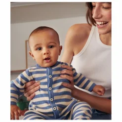 Sale Petit Bateau Combinaison Rayée Laine | Bleu