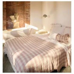 Maison de Vacances Coussin à volants en lin lavé Vichy Cottage | Rouge Oxyde