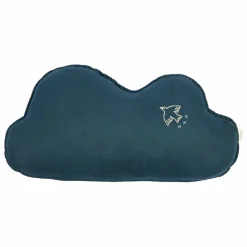 Nobodinoz Coussin Nuage avec broderie Oiseau - Lin Français | Bleu nuit Sale