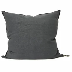 Maison de Vacances Coussin Vice versa black line en lin lavé stone washed | Charbon