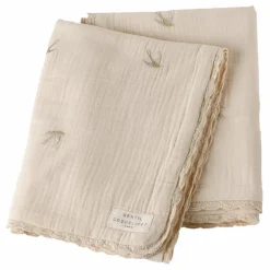 Gentil Coquelicot Couverture brodée hirondelles en gaze de coton