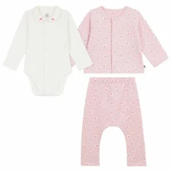 Petit Bateau Ensemble Cardigan Pantalon et Body Fleuris Coton Bio | Rose Online