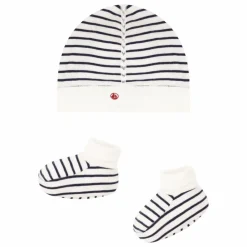 Petit Bateau Ensemble Chaussons et Bonnet Marinière |