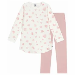 Petit Bateau Ensemble Chemise de Nuit et Legging Cœurs Coton Bio | Rose