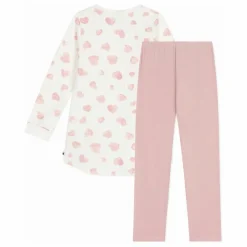 Petit Bateau Ensemble Chemise de Nuit et Legging Cœurs Coton Bio | Rose