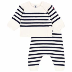 New Petit Bateau Ensemble Pull et Pantalon Marinière Laine | Ecru