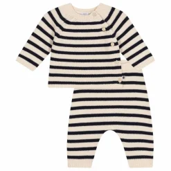 Hot Petit Bateau Ensemble Rayé Laine | Beige