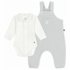 Hot Petit Bateau Ensemble Salopette et Body Ours Coton Bio | Gris