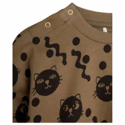 Mini Rodini Ensemble Sweat et Jogger Squiggly Cat Coton Bio | Brun Hot