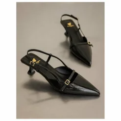 Bobbies Escarpins Reem Cuir Verni Froissé | Noir Outlet