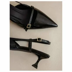 Bobbies Escarpins Reem Cuir Verni Froissé | Noir Outlet