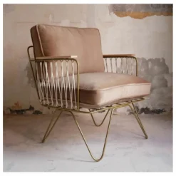 Honoré Fauteuil Croisette doré mat, velours |