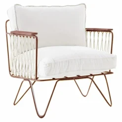 Honoré Fauteuil Croisette fer epoxy, coton blanc | Brun