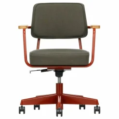 Discount Vitra Fauteuil de bureau Direction Pivotant, piètement japonese red - Jean Prouvé | Gris foncé
