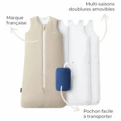 Les Petites Billes Gigoteuses, Tours De Lit|Gigoteuses, Emmaillotage|Gigoteuse multi-saisons réversible en double gaze de coton |