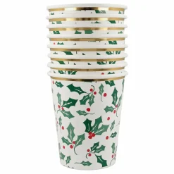 Meri Meri Gobelets Houx avec dorure - set de 8 Multicolore Hot
