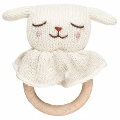 Discount Main Sauvage Hochet Agneau en bois | Blanc