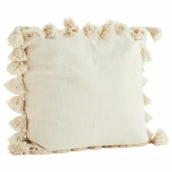Discount Madam Stoltz Housse de coussin avec pompons | Blanc