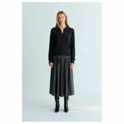 the new society Jupe Dione Carreaux Laine | Gris foncé Sale