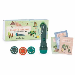 Moulin Roty Lampe à histoire l'explorateur avec 3 minis livres