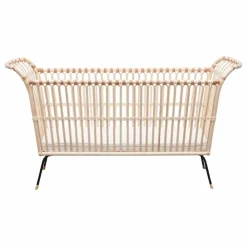 Bermbach Handcrafted Lit bébé Frederick en rotin - Liens cuir