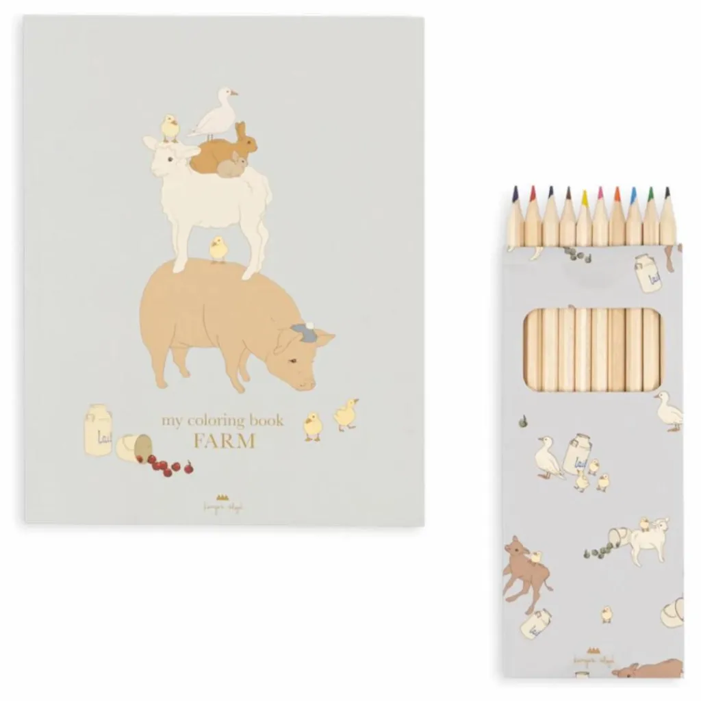 Konges Sløjd Livre de coloriage et crayons de couleurs Farm |