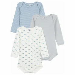 New Petit Bateau Lot 3 Bodies Baleines Coton Bio | Bleu